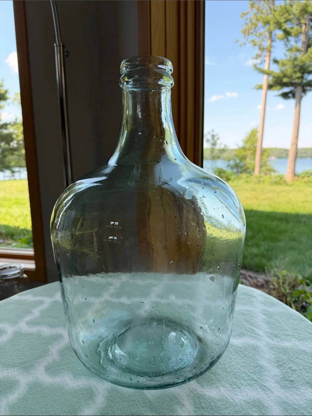 Vintage Large 17” Tall Clear Light Aqua Glass Demijohn Bottle